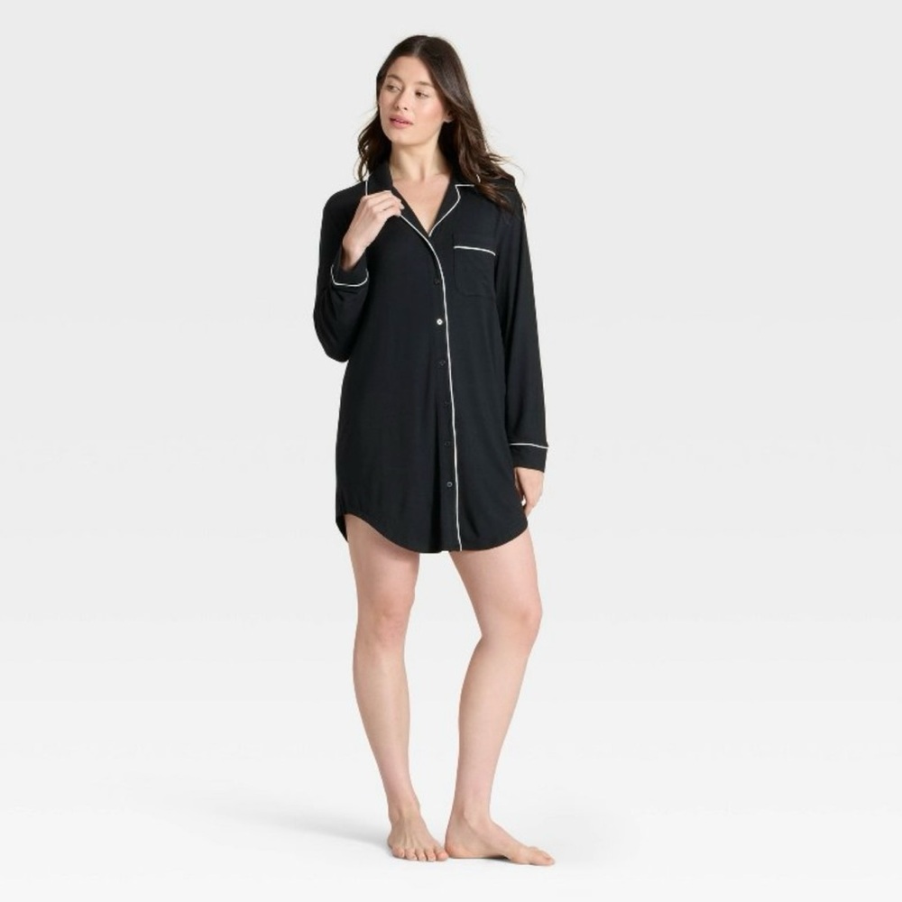 Auden Women's Cloud Knit Modal Notch Collar Long Sleeve Nightgown